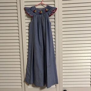 Beth Terell by Johnston Blue Check Smocked Dress Ricrac Sleeves Sailboats 6 EUC